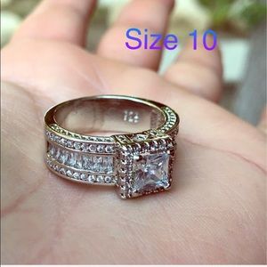 Size 10 White Sapphire Silver Wedding Ring